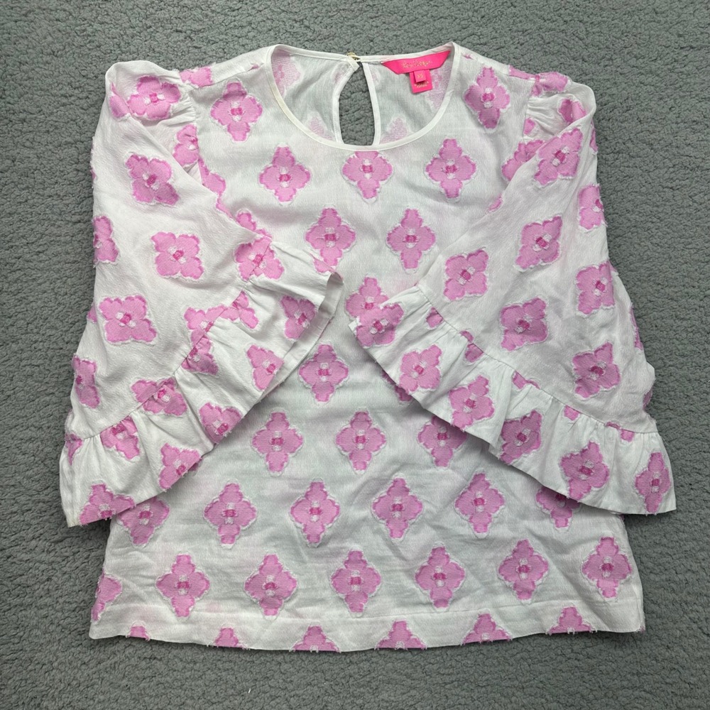 Lilly Pulitzer 3549 Finn Top XS Multi Sink or Swim Pink Blue Cotton Boatneck Tee
